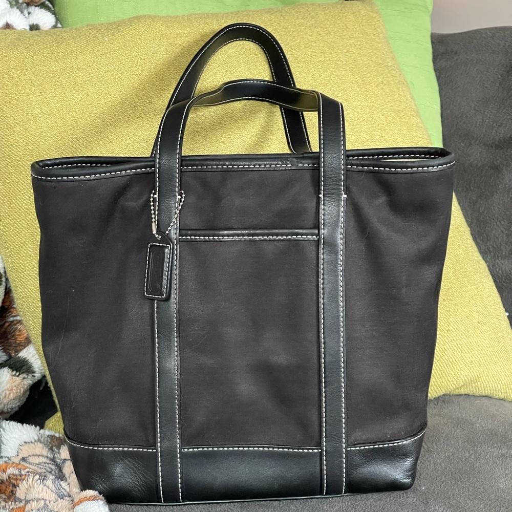 SOLD! Vintage COACH Tote Shoulder Bag Canvas Leather C35-5184 Black